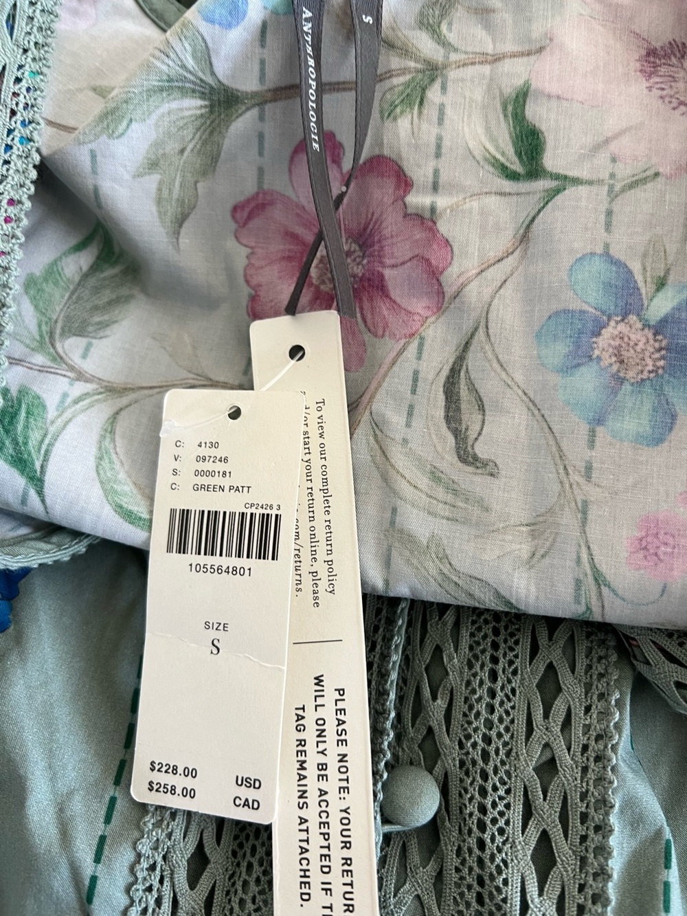 Anthropologie V-Neck Button Front Midi Dress New Small Sage Green Floral - Picture 13 of 15